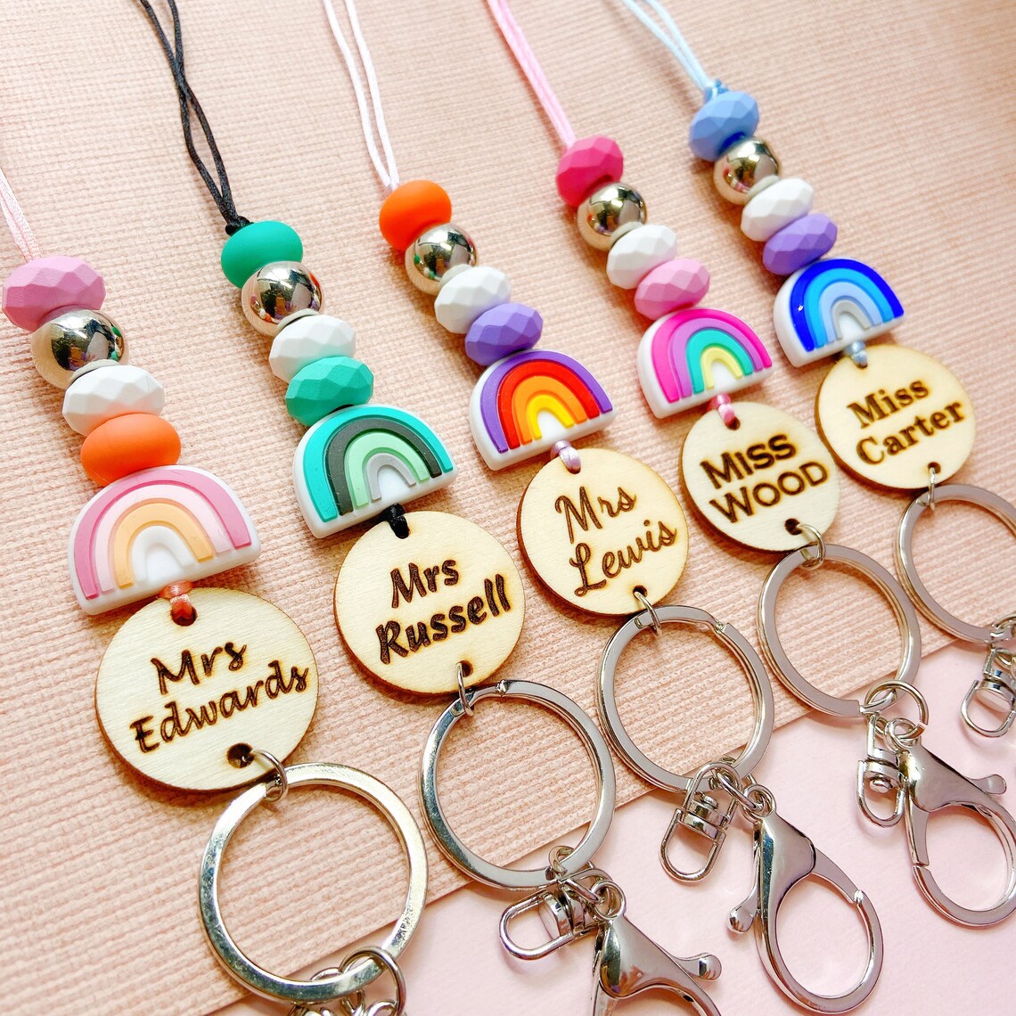 Rainbow Personalized Name Teacher Lanyard, Office ID Lanyard, Key Lanyard, Gift for Teacher